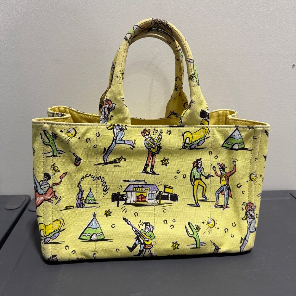Prada Western Canapa Stampata Yellow Tote Bag - Picture 2 of 10